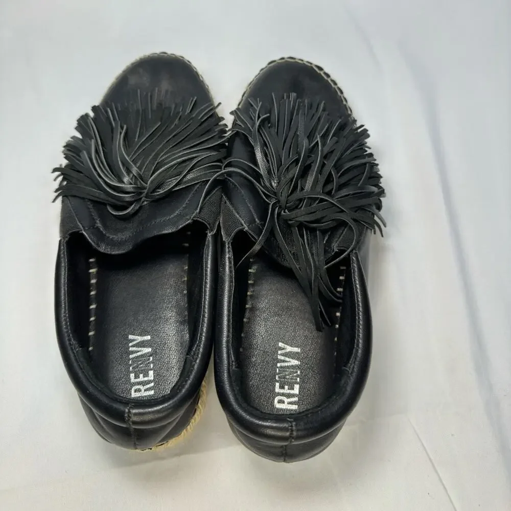 Renvy Espadrille Womens Shoes Size 8 Black Leather Fringe Espadrille Slip On